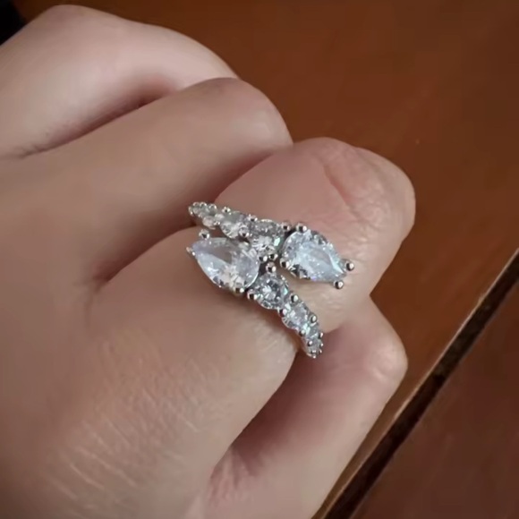 Adjustable Double Teardrop CZ Ring – Silver/Gold Finish - Picture 14 of 17